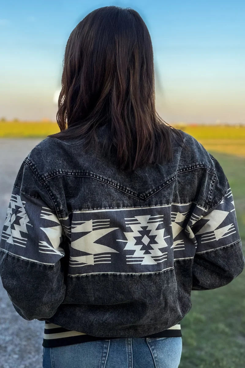 Renegade Nights Washed Black Western Bomber Jacket