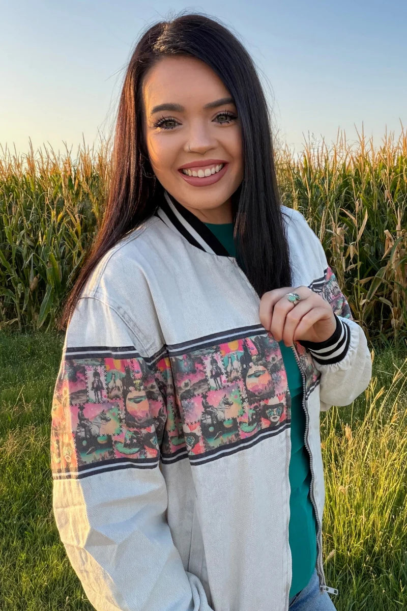 Cosmic Cowgirl Western Collage Bomber Jacket