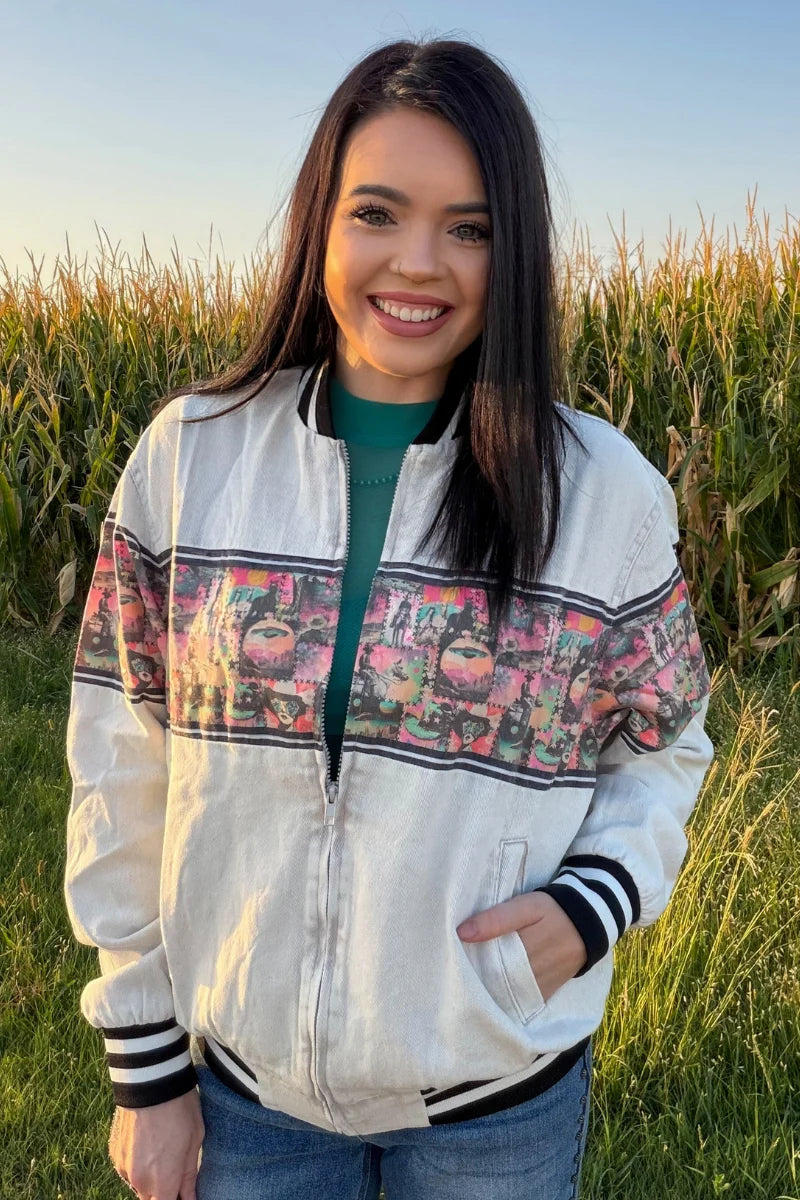 Cosmic Cowgirl Western Collage Bomber Jacket