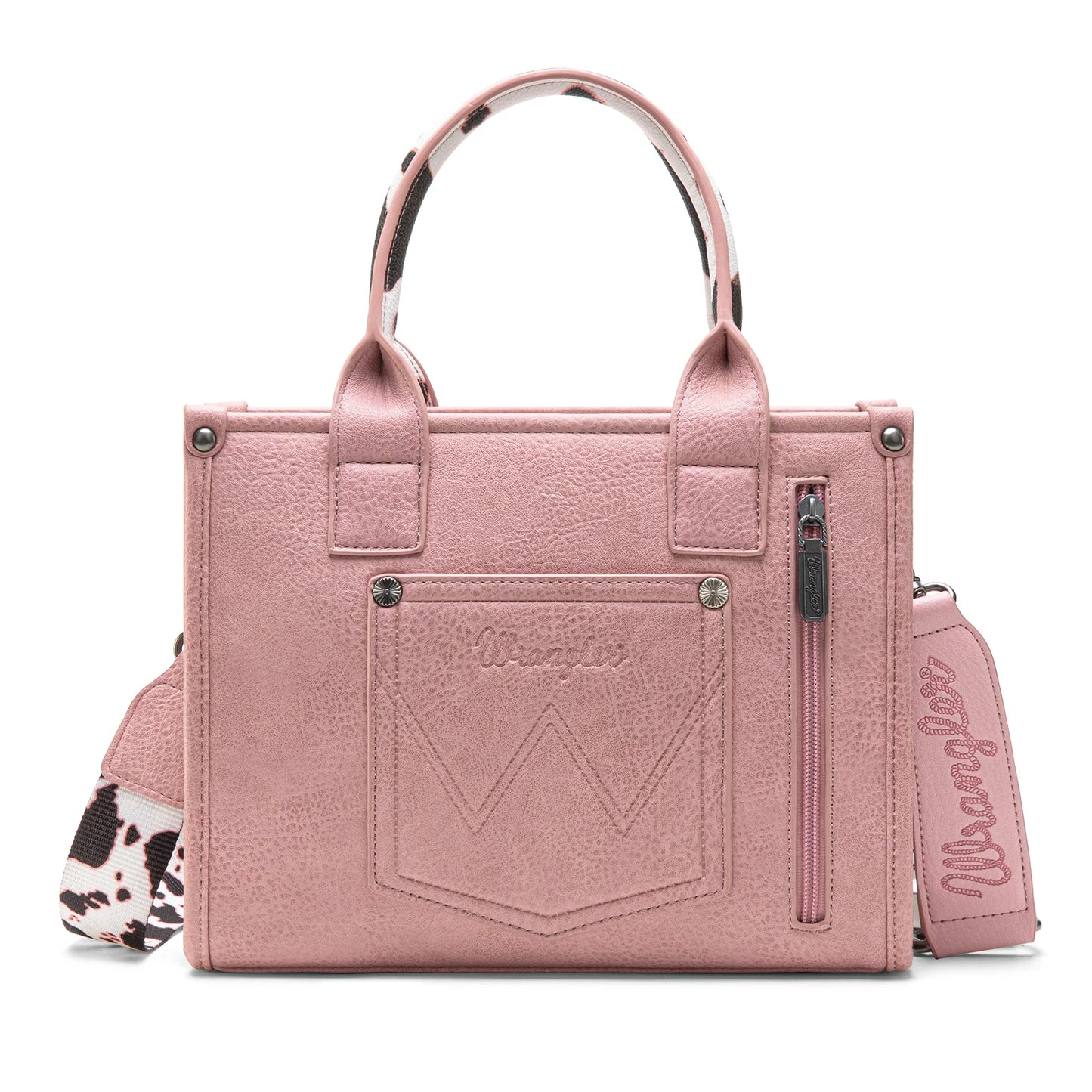 Cow Print Accented Wrangler Concealed Carry Crocodile Pattern Tote/Crossbody Bag by Wrangler