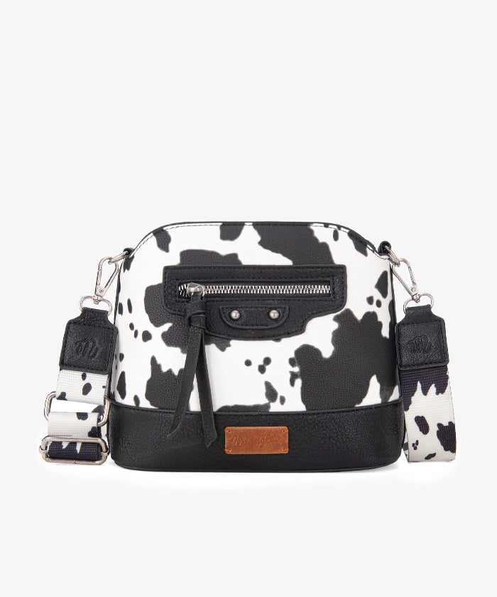 Wrangler Western Womans Zippered Cow Print Crossbody Bag With Adjustable Strap