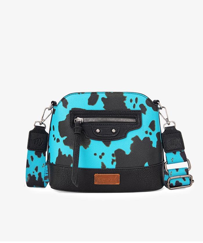 Wrangler Western Womans Zippered Cow Print Crossbody Bag With Adjustable Strap