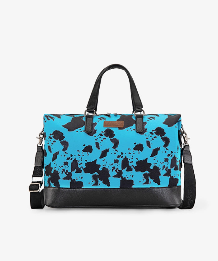 Wrangler Western  Cow Print Trolley Sleeve Weekender Bag with Adjustable Shoulder Strap