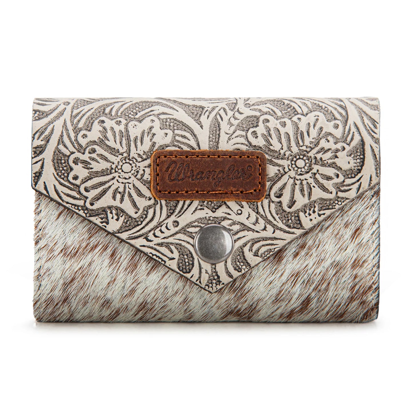 Wrangler Hair-On Cowhide Floral Tooled Card Holder