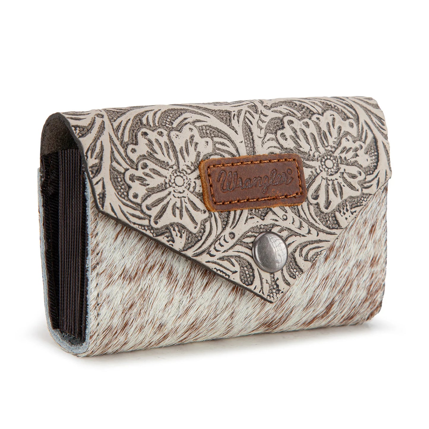 Wrangler Hair-On Cowhide Floral Tooled Card Holder