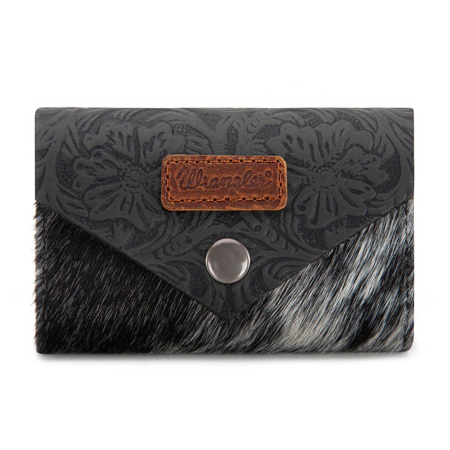 Wrangler Hair-On Cowhide Floral Tooled Card Holder