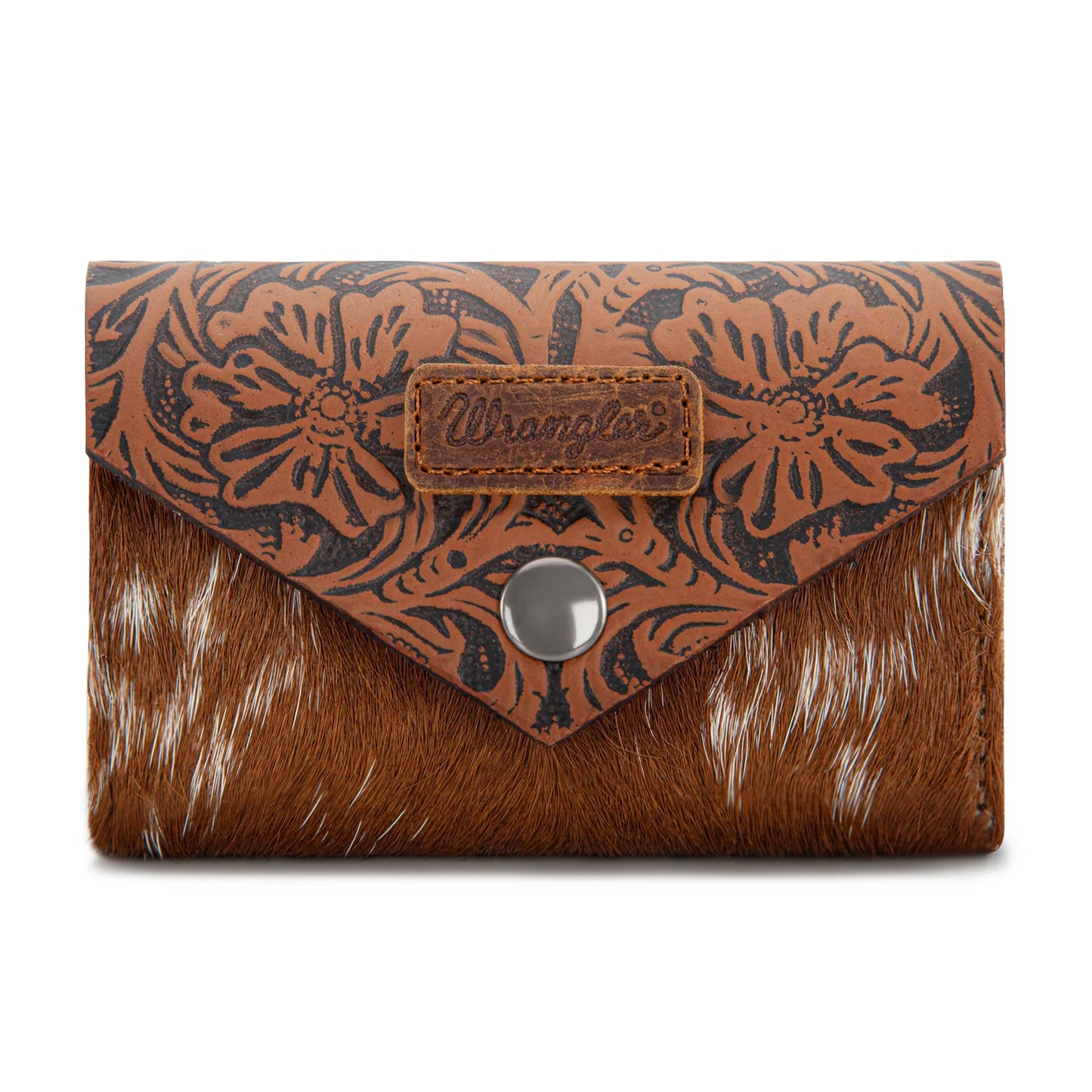 Wrangler Hair-On Cowhide Floral Tooled Card Holder