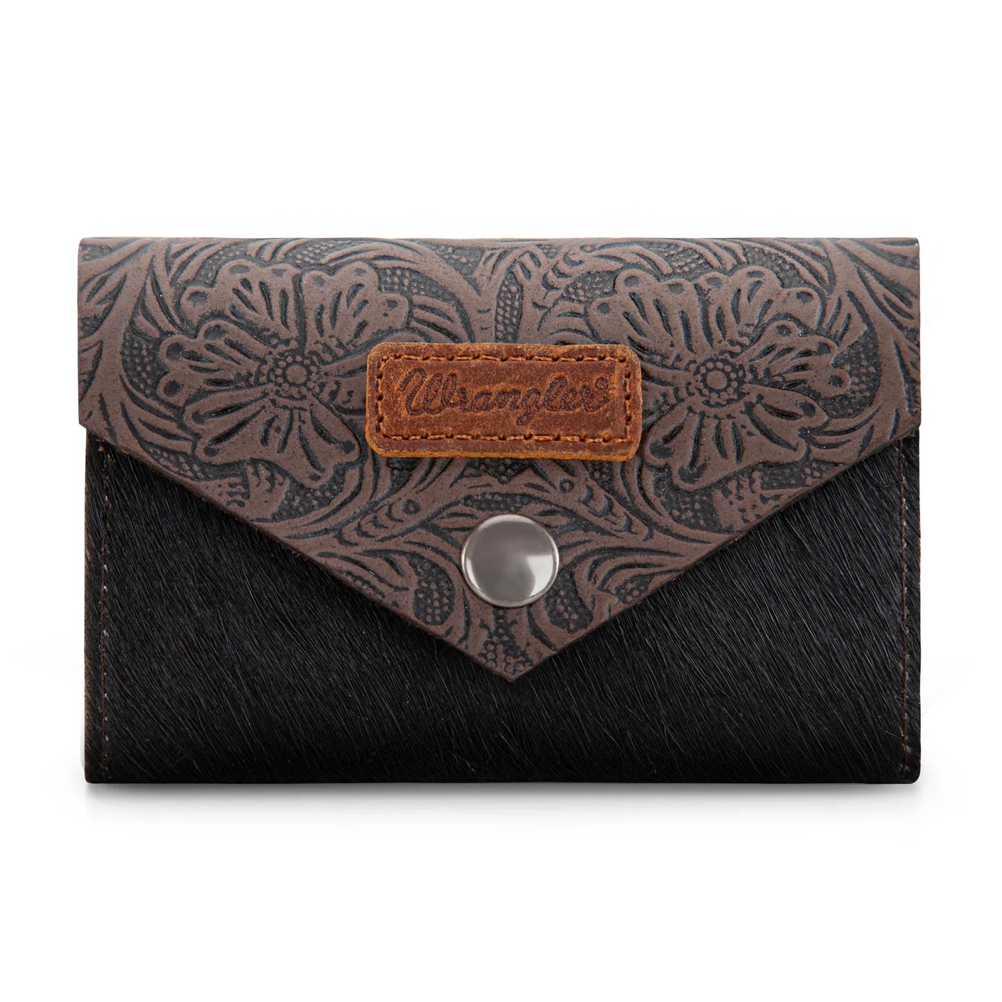 Wrangler Hair-On Cowhide Floral Tooled Card Holder