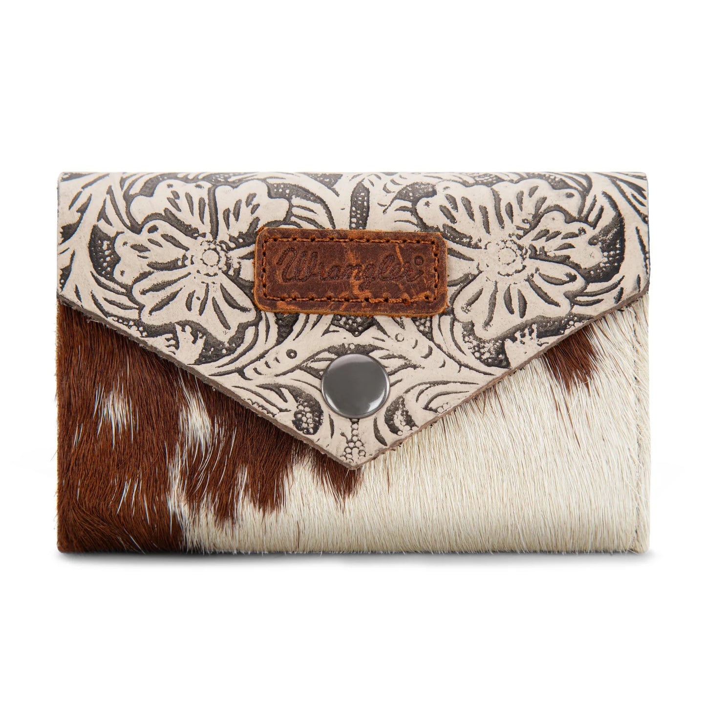 Wrangler Hair-On Cowhide Floral Tooled Card Holder