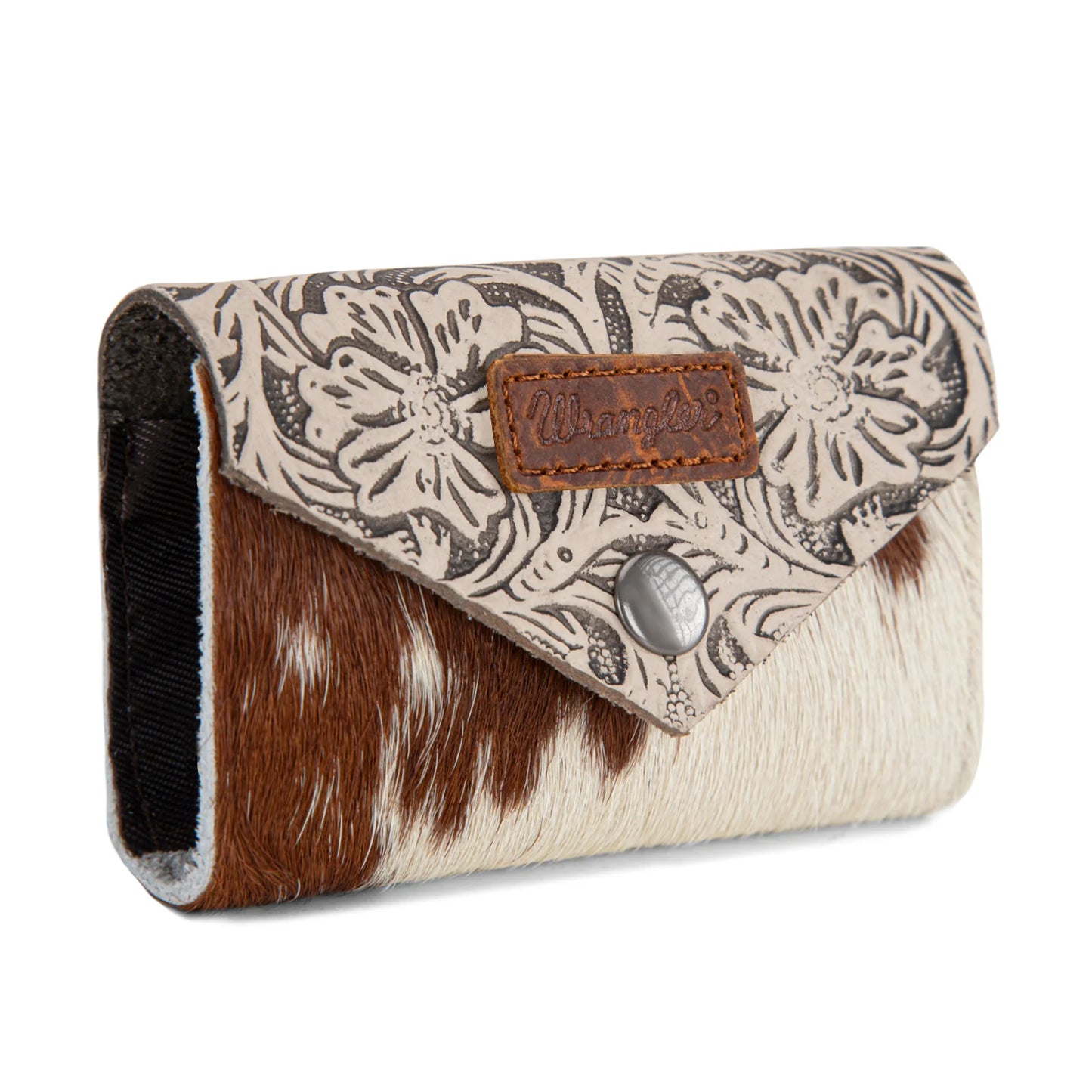 Wrangler Hair-On Cowhide Floral Tooled Card Holder