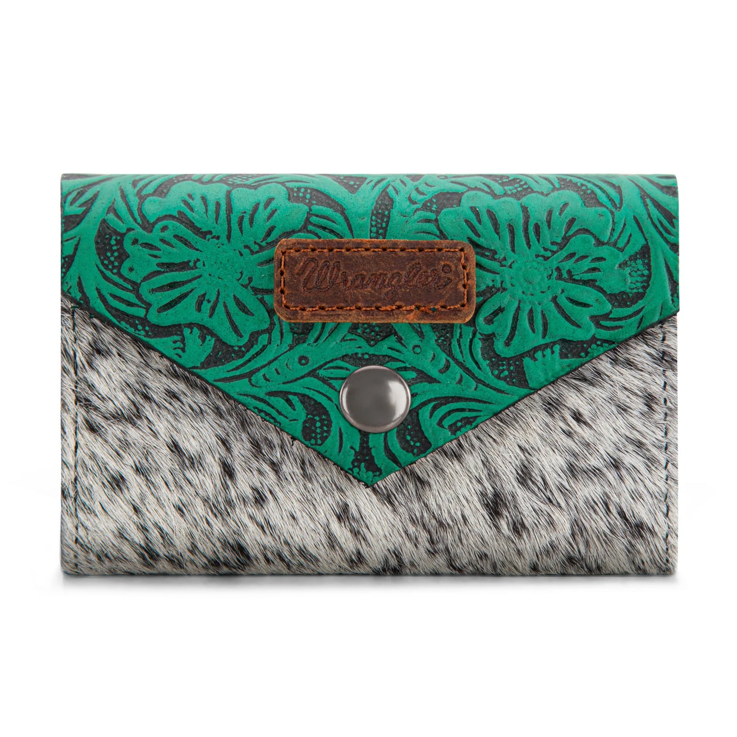 Wrangler Hair-On Cowhide Floral Tooled Card Holder