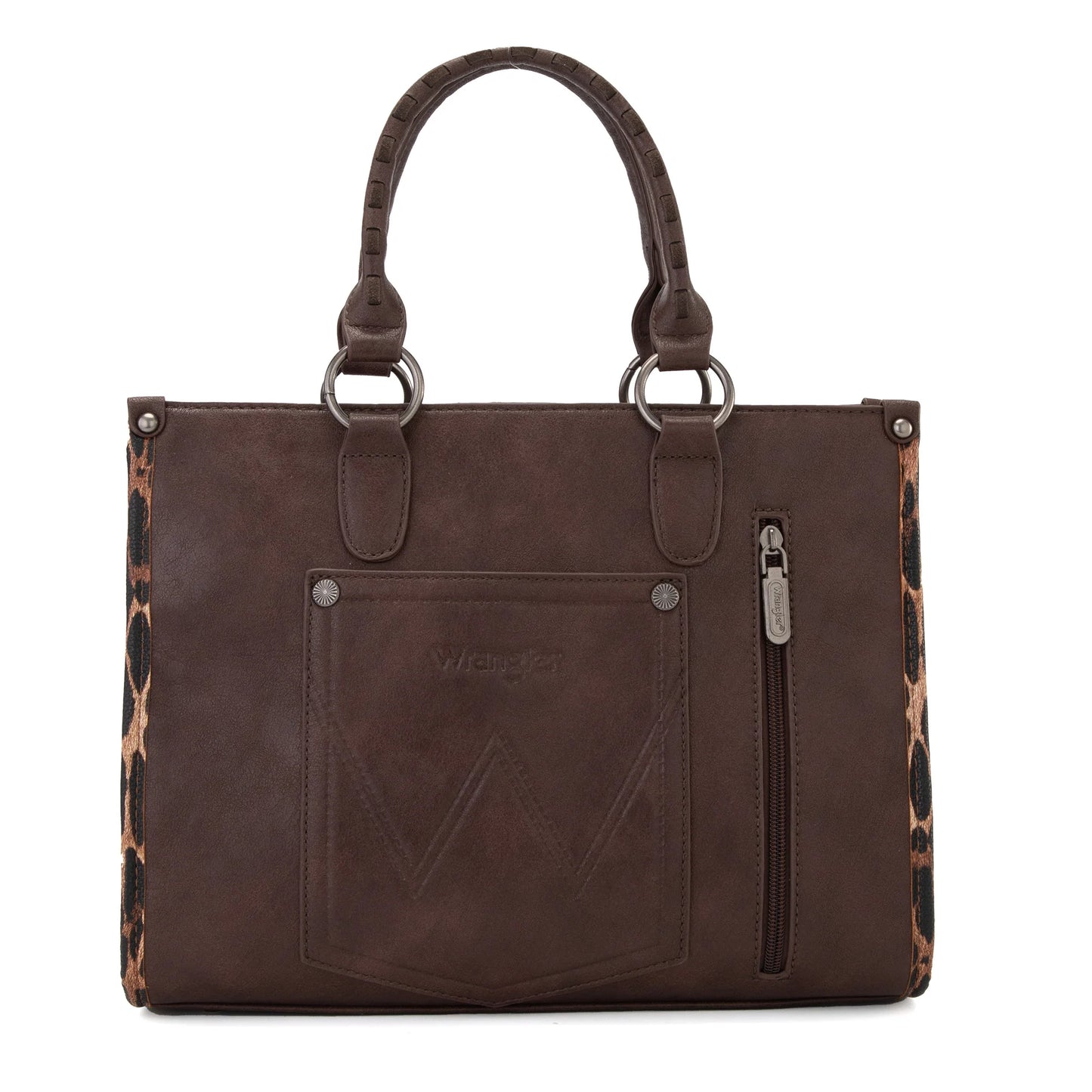 Wrangler Leopard Print Accented Whipstitch Tote with Crossbody Strap