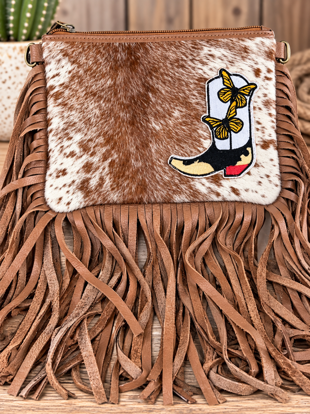 Stockyards After Dark Genuine Cowhide Fringe Crossbody Bag