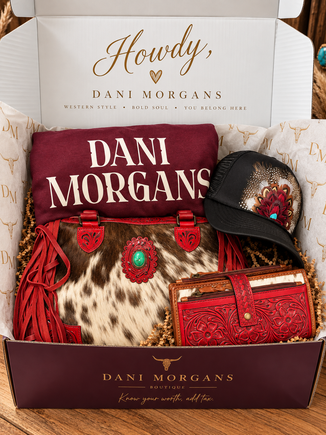 Dani Morgans Ultimate Western Mystery Bundle – Premium Handbag, Matching Wallet, Trucker Hat + Exclusive Crewneck