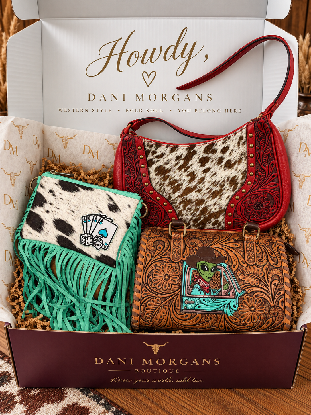 Dani Morgans 3-Piece Handbag Bundle | Genuine Leather & Cowhide Western Bags