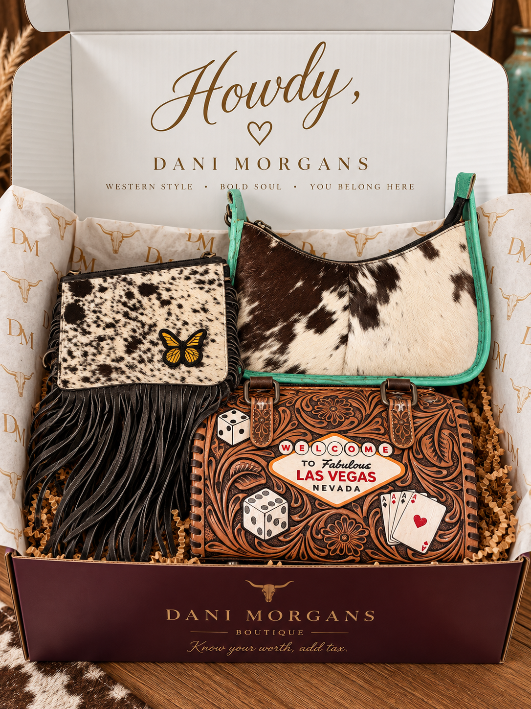 Dani Morgans 3-Piece Handbag Bundle | Genuine Leather & Cowhide Western Bags