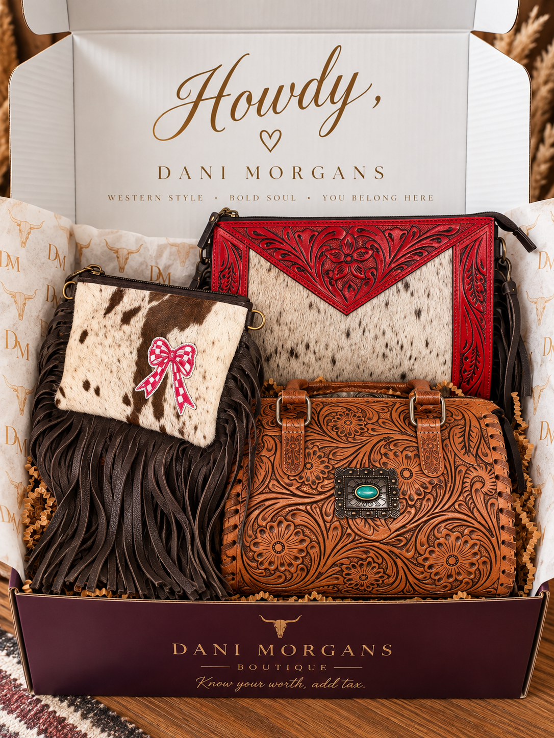 Dani Morgans 3-Piece Handbag Bundle | Genuine Leather & Cowhide Western Bags
