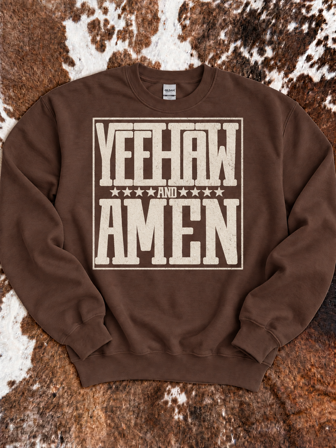 Yeehaw & Amen | Brown Crewneck Sweater
