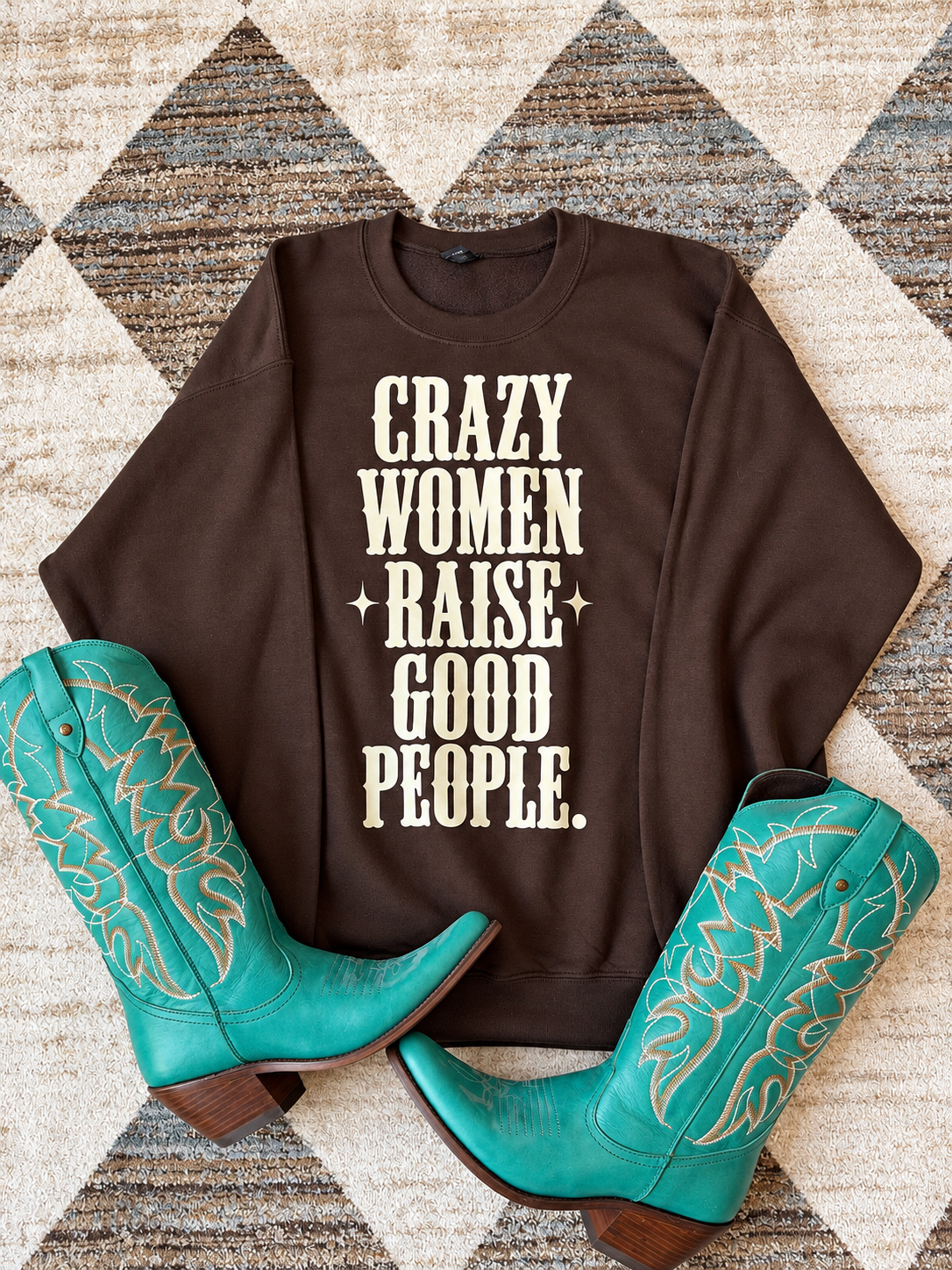 Crazy Women Raise Good People Western Graphic Crewneck | Chocolate Brown