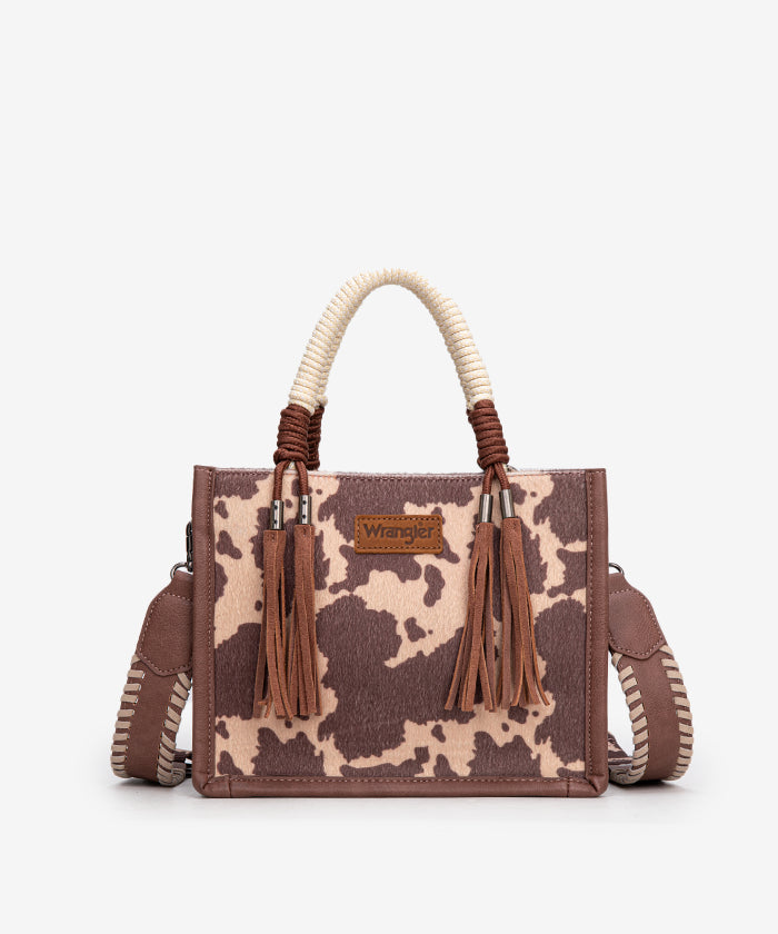 Ropin' Wrangler Cow Print Rope Handle Tote Bag