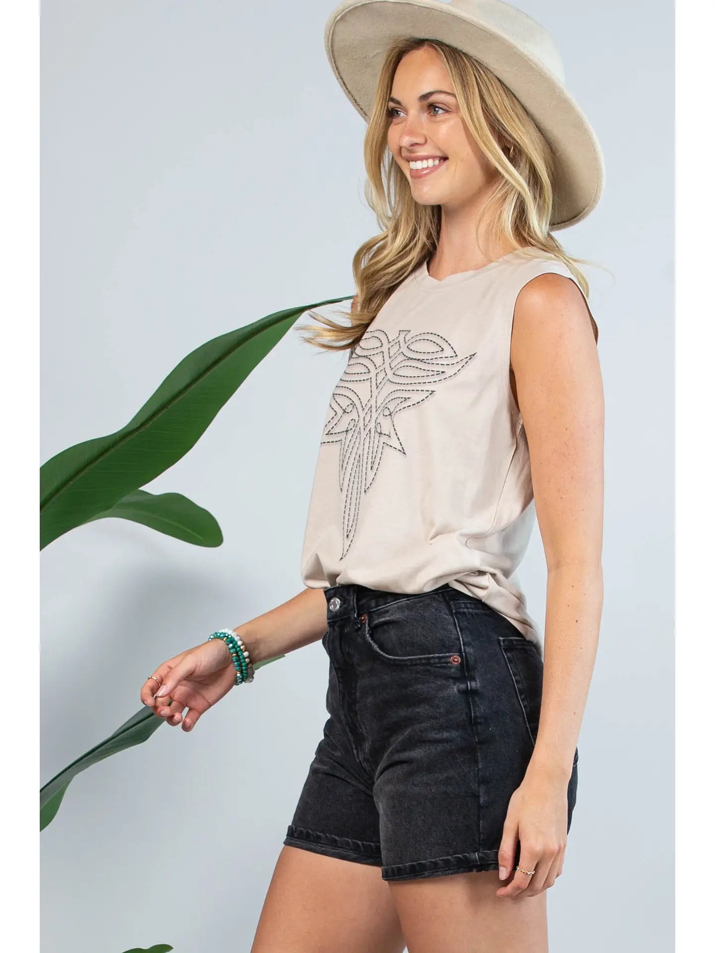 Desert Stitch Boot Graphic Sleeveless Tank