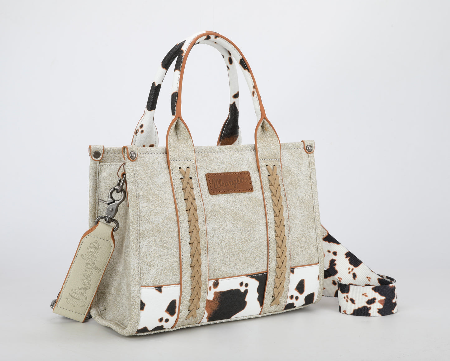 Cow Print Accented Wrangler Concealed Carry Crocodile Pattern Tote/Crossbody Bag by Wrangler