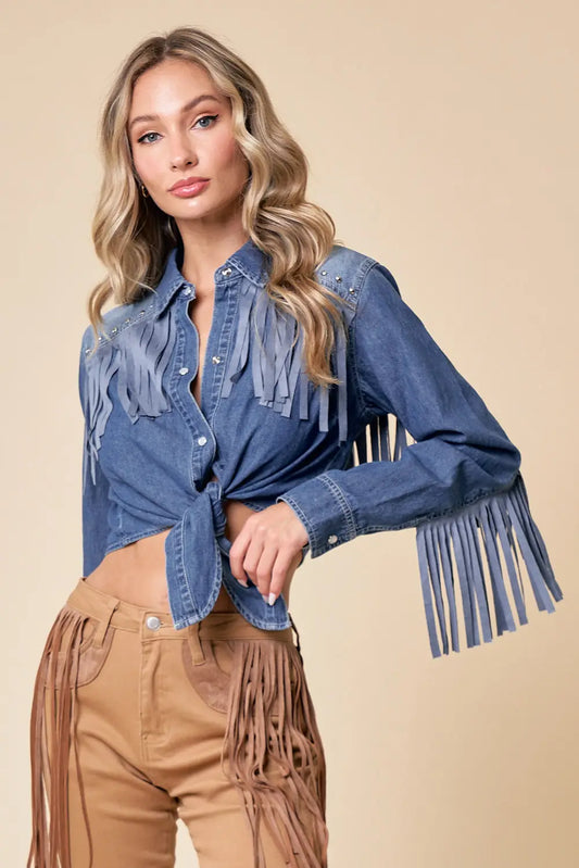 High Noon Fringe Denim Shirt