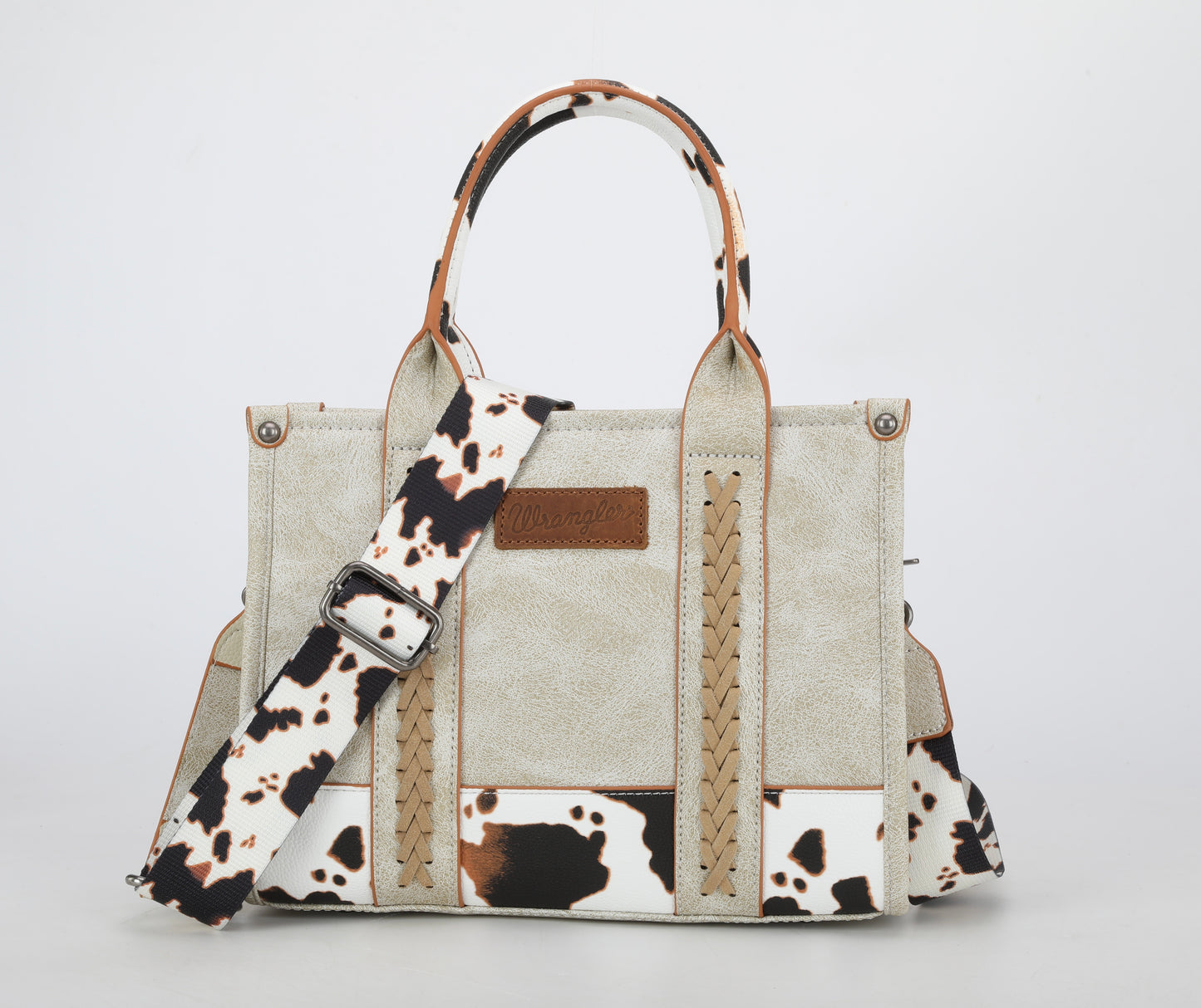 Cow Print Accented Wrangler Concealed Carry Crocodile Pattern Tote/Crossbody Bag by Wrangler