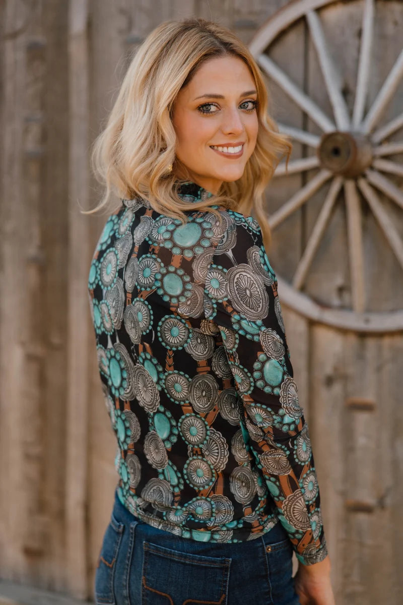 Concho and Turquoise Queen Mesh Top