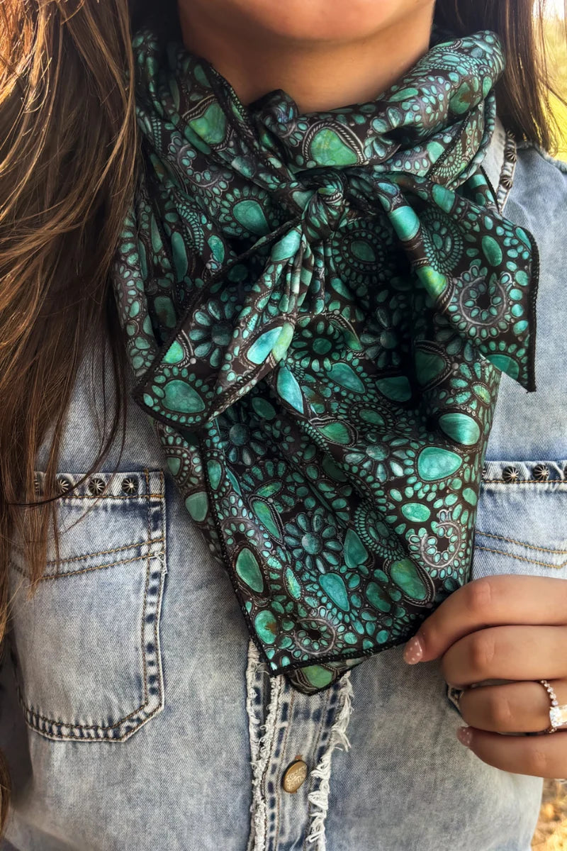 Cowgirl Cluster Turquoise & Concho Print Western Wild Rag