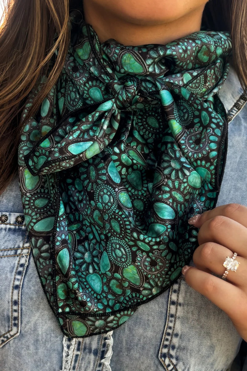 Cowgirl Cluster Turquoise & Concho Print Western Wild Rag