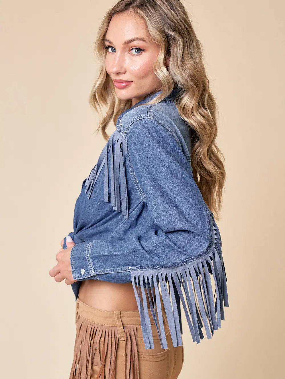 High Noon Fringe Denim Shirt