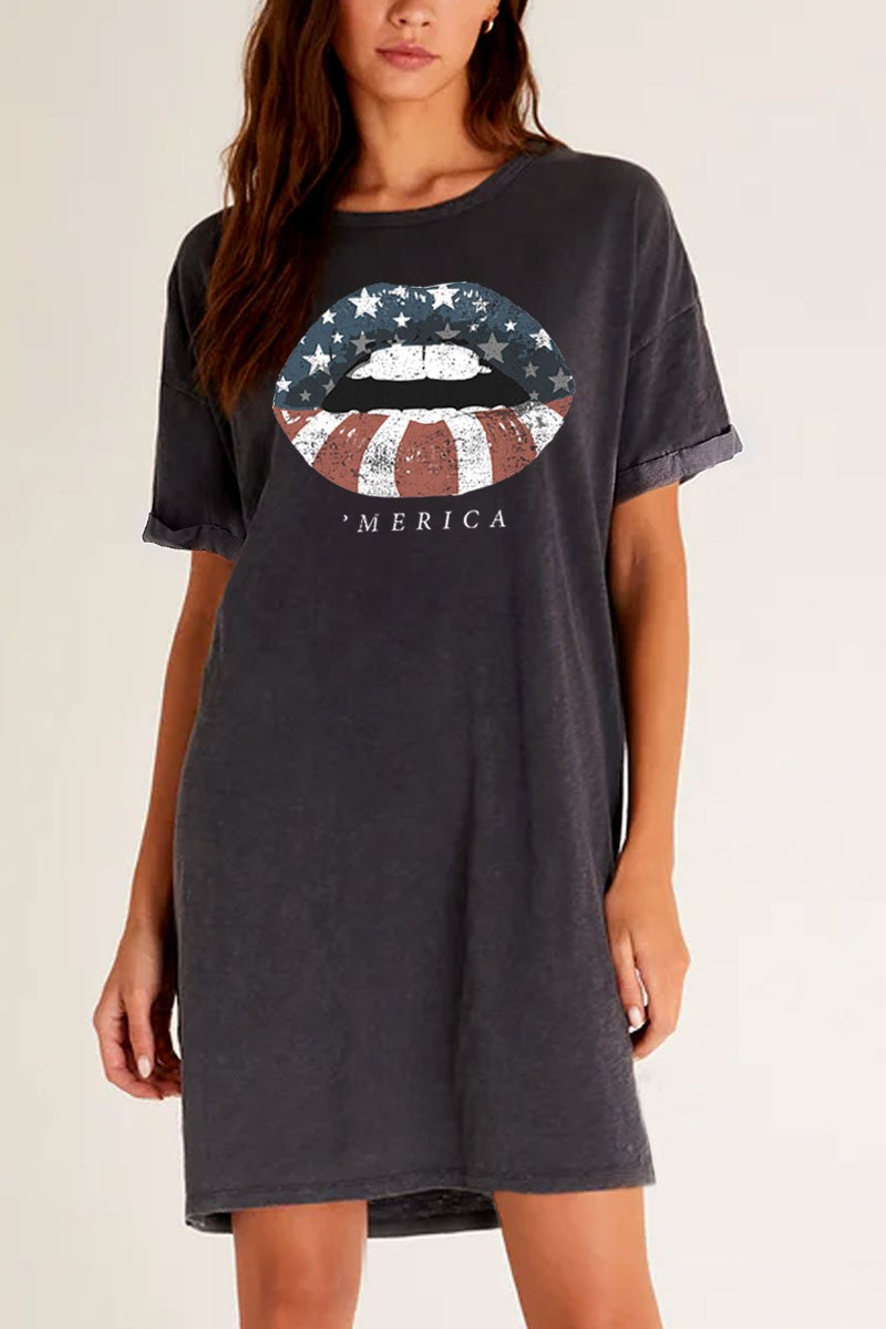 Merica Lips Graphic Tee Shirt Dress
