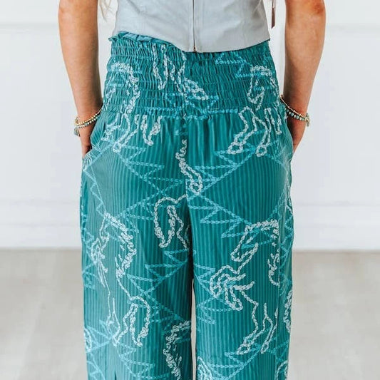 Turquoise Wild Horses Stretchy Wide Leg Pants – Limited Edition