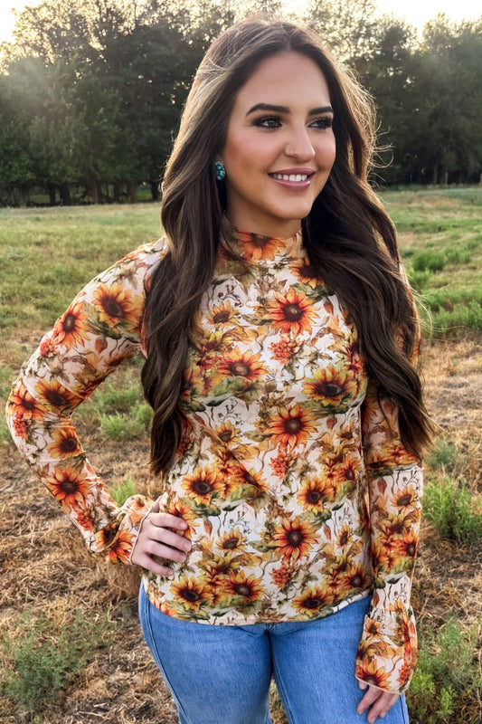 Golden Hour Sunflower Mesh Top