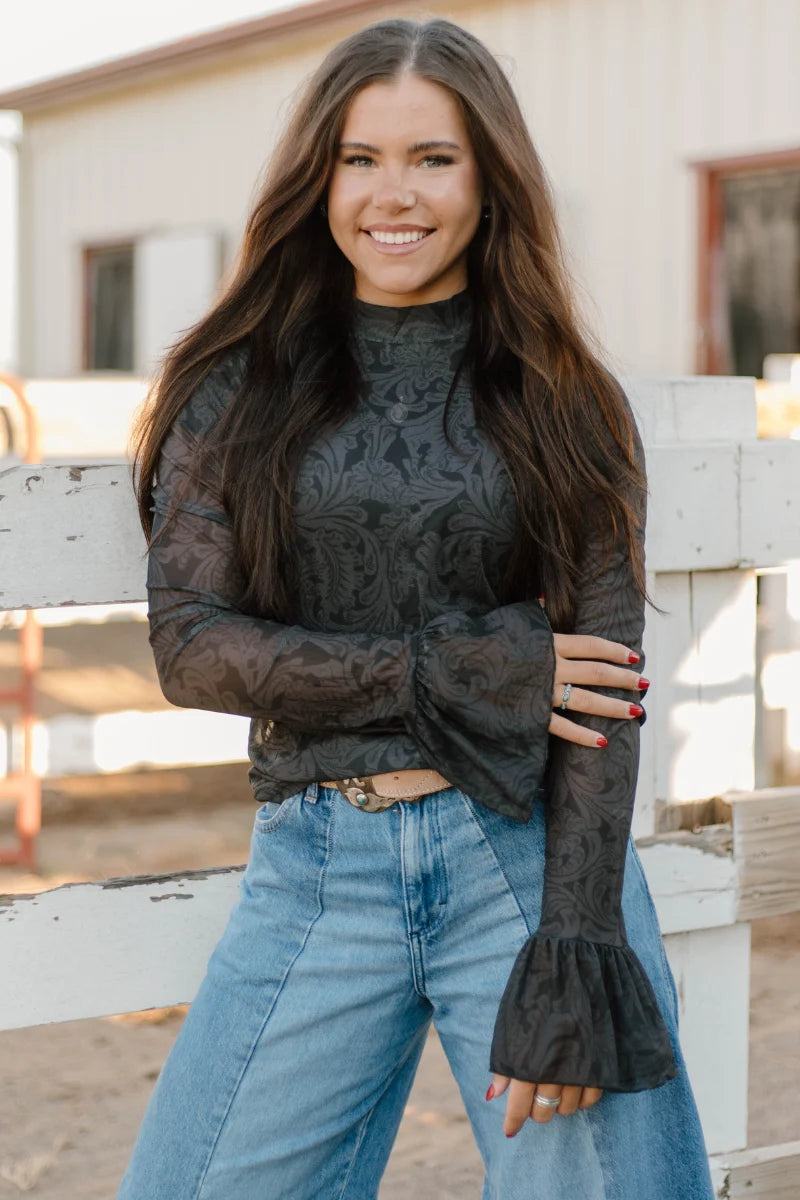 Midnight Tooled Mesh Top