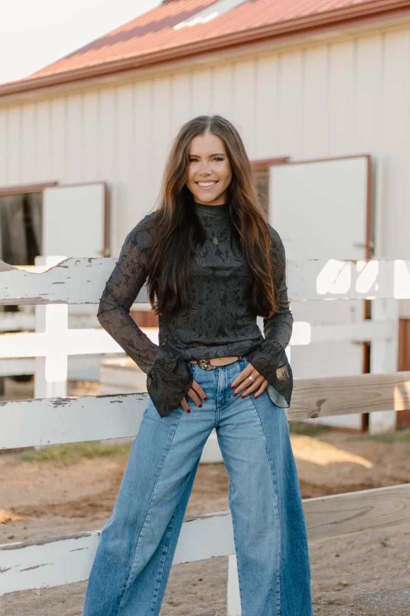 Midnight Tooled Mesh Top