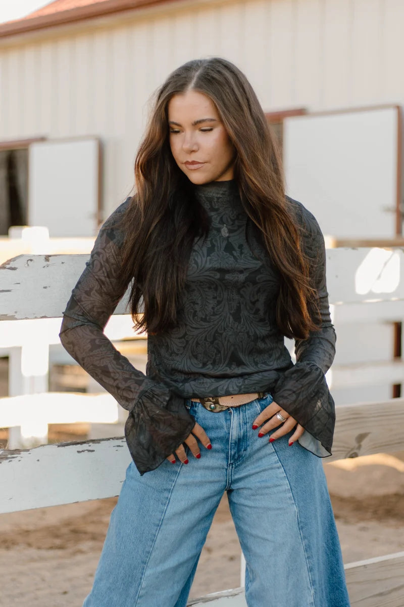 Midnight Tooled Mesh Top