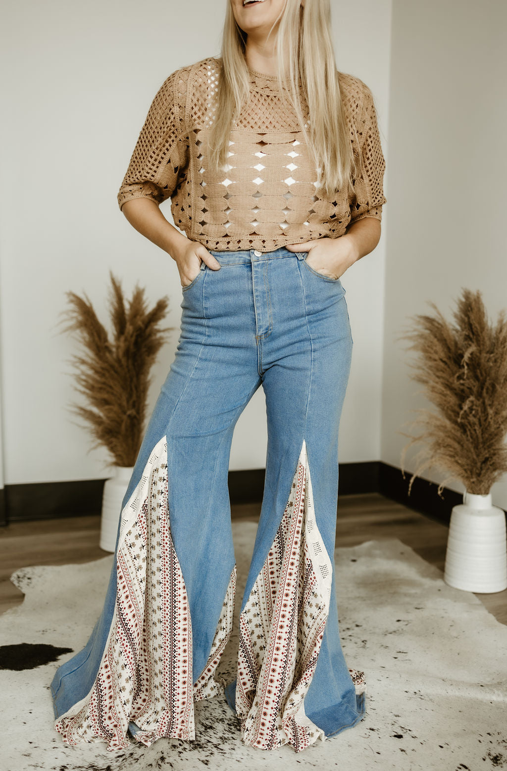 Wanderlust Wide Leg Lace Detail Flare Jeans