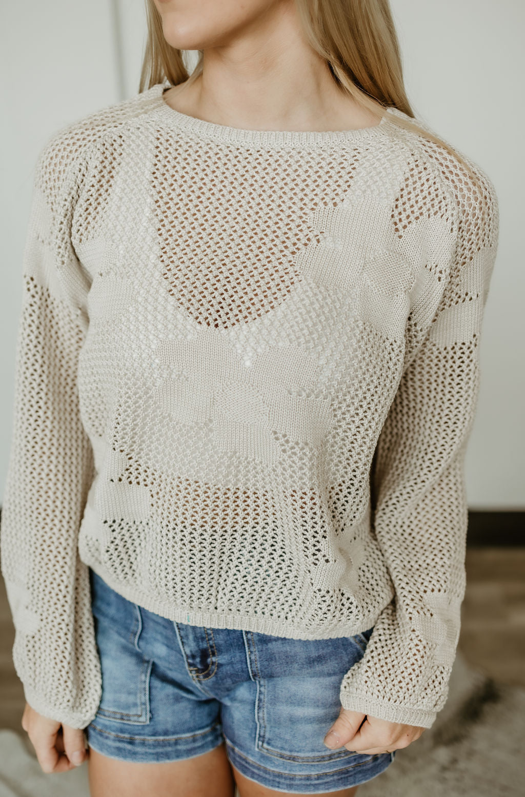 Floral Open Knit Detailed Top