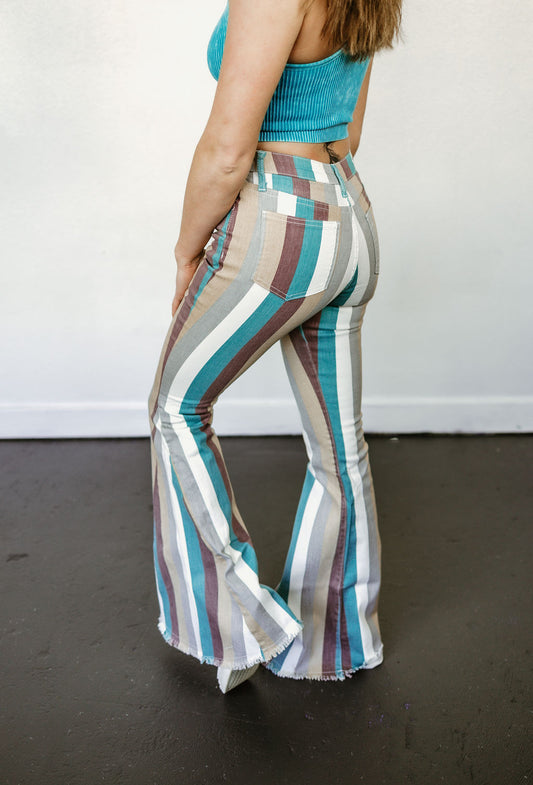Serendipity Striped Flare Jeans in Turquoise Multi