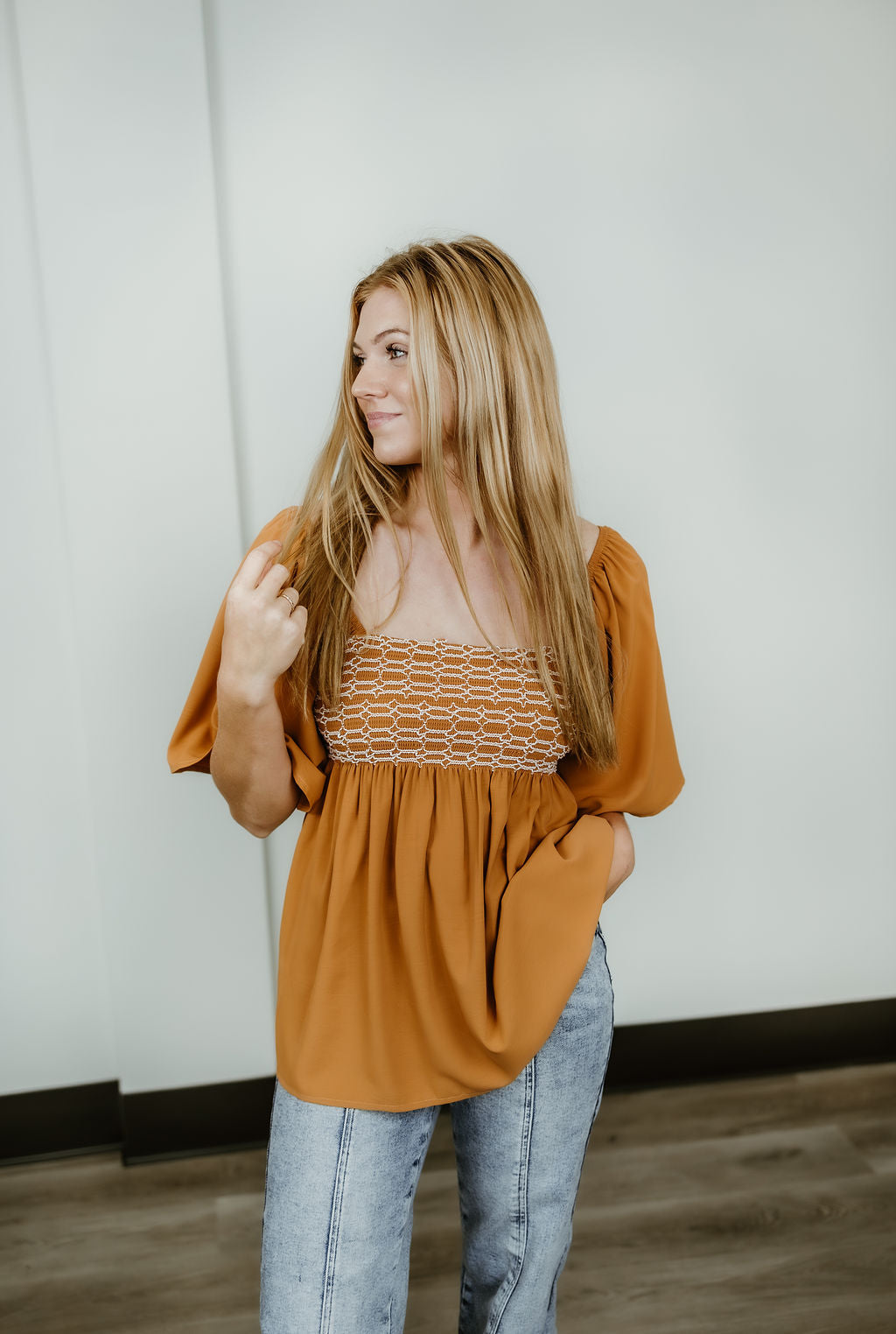 Square Neck Wide Sleeves Flowy Top