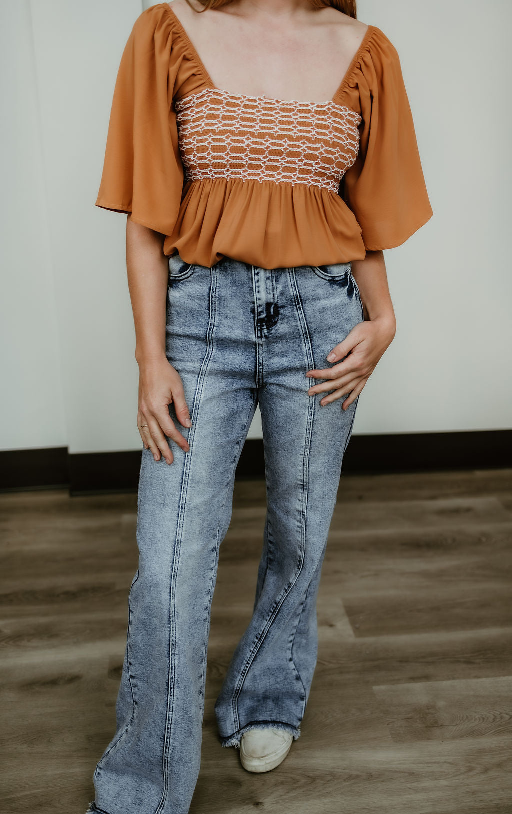 Square Neck Wide Sleeves Flowy Top