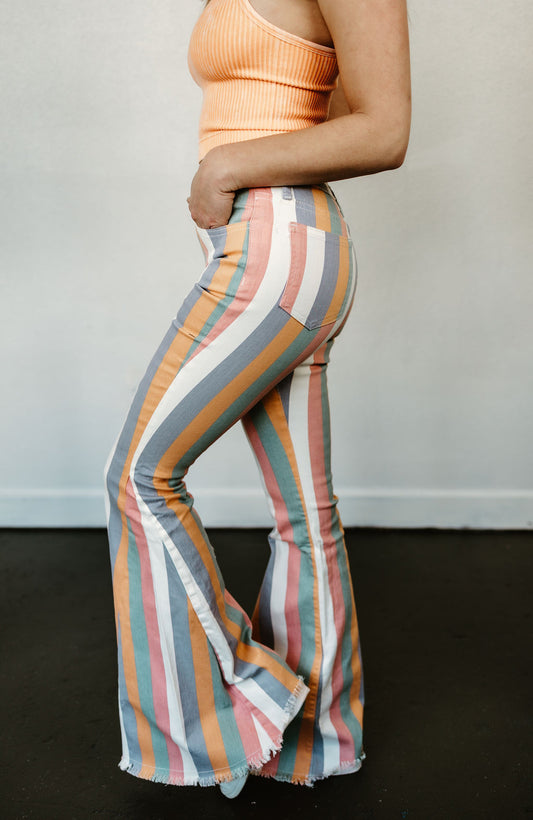 Serendipity Striped Flare Jeans in Peach Multi