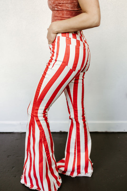 Serendipity Striped Flare Jeans in Red