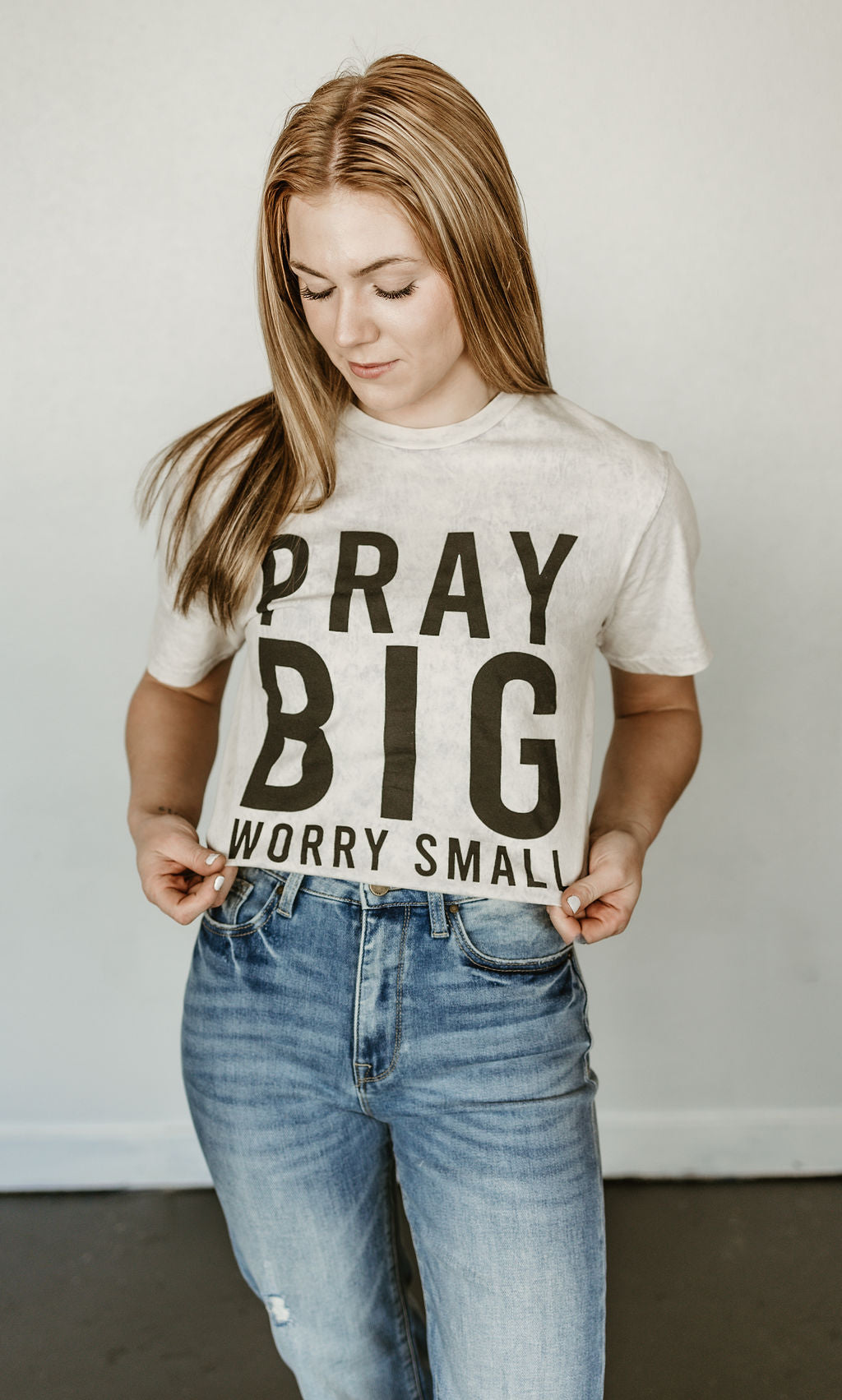 Pray Big, Worry Less Acid Wash Tee
