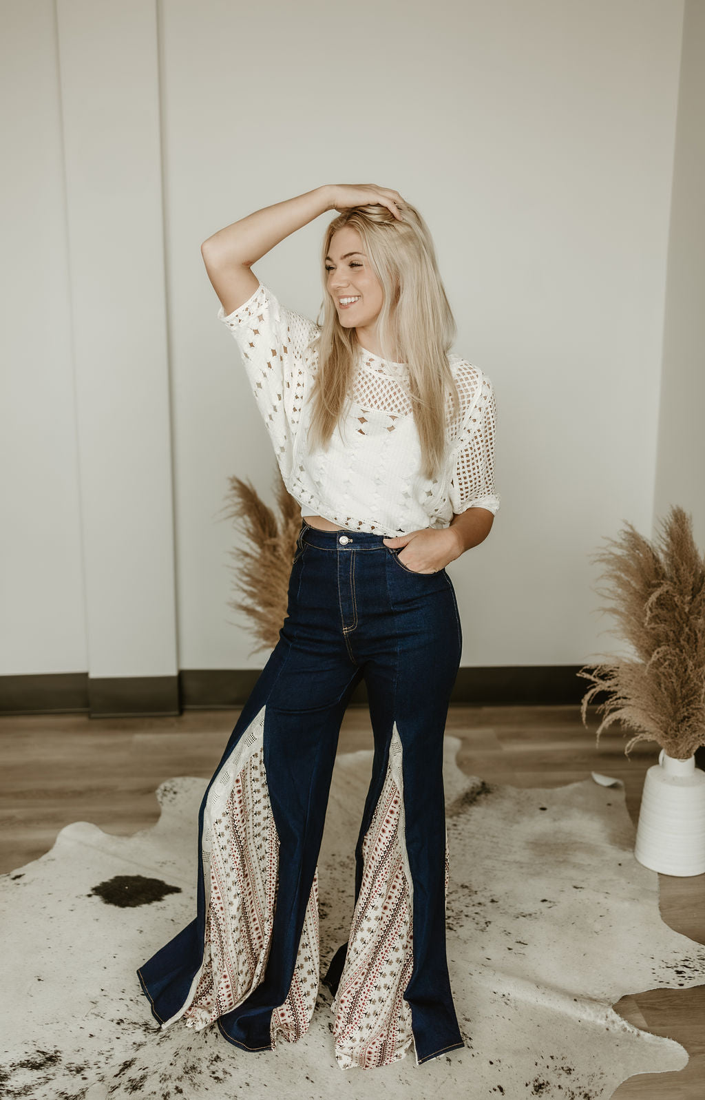 Wanderlust Wide Leg Lace Detail Flare Jeans