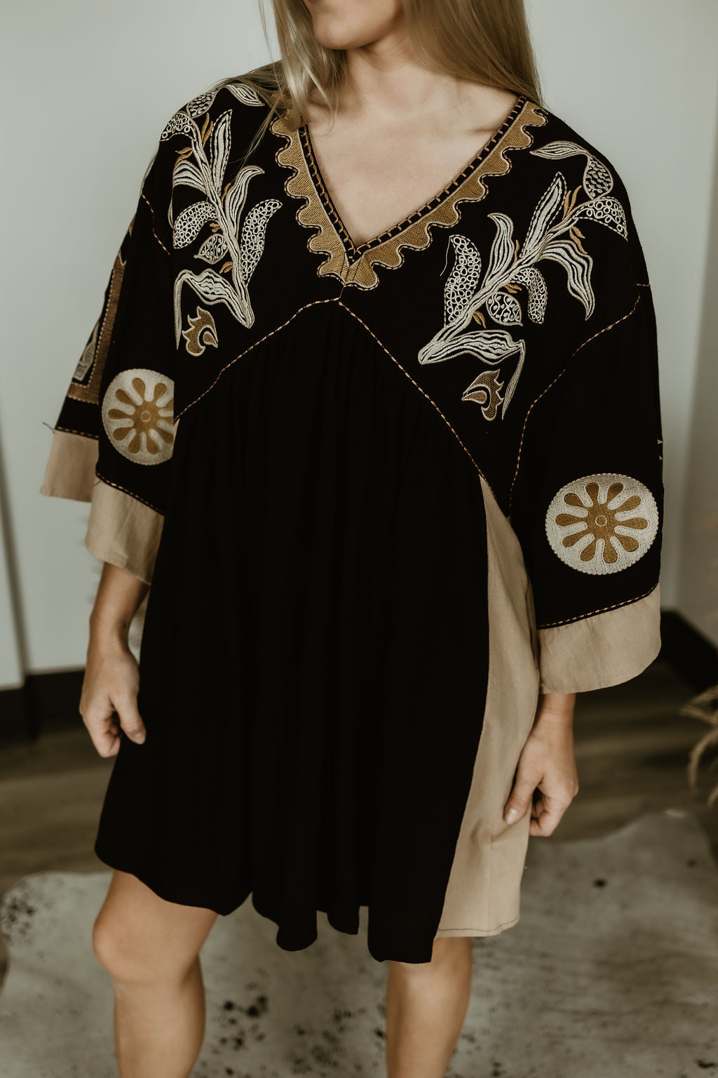 Embroidered Poly Linen Woven Dress