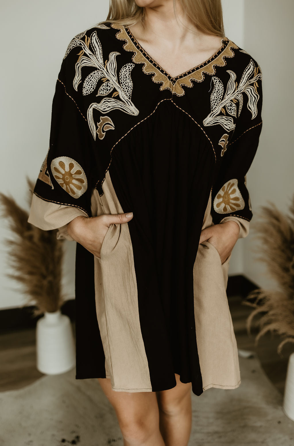 Embroidered Poly Linen Woven Dress