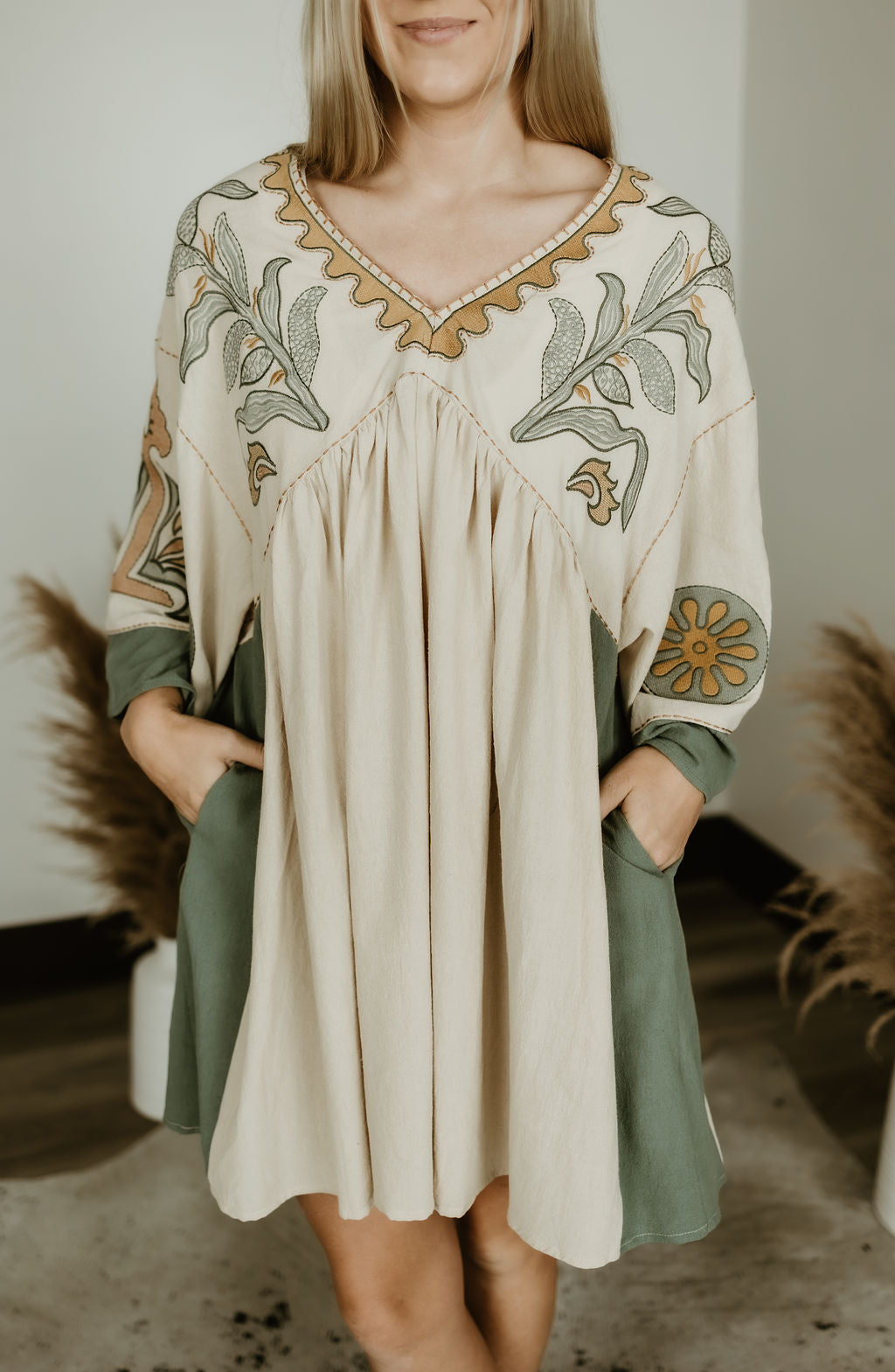 Embroidered Poly Linen Woven Dress